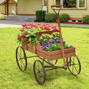 SM25661 Freestanding Light Fir Rolling Wooden Garden Planter