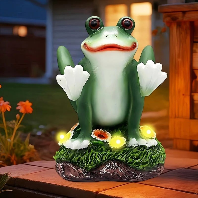 SM25669 Frog Resin Statue Solar Tabletop Animal Lamp_7