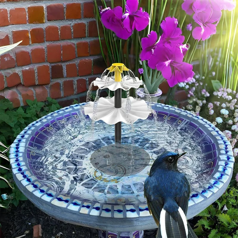 SM25672 ABS Plastic 3-Tier Solar Bird Bath Fountain with Freestanding Light and Animal Design_2