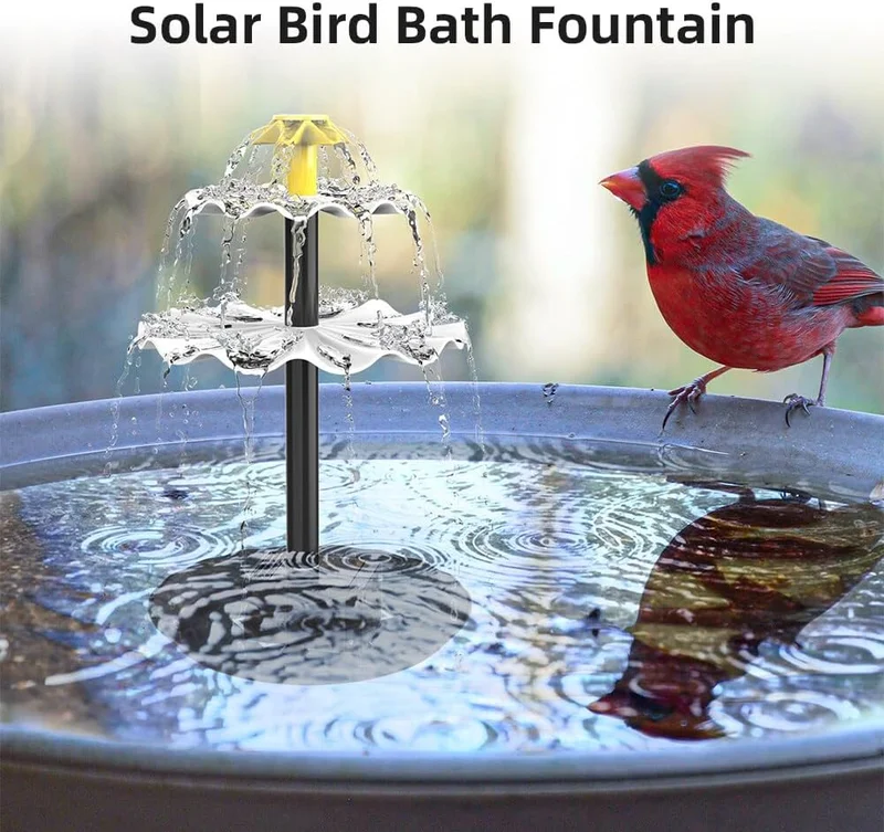 SM25672 ABS Plastic 3-Tier Solar Bird Bath Fountain with Freestanding Light and Animal Design_3