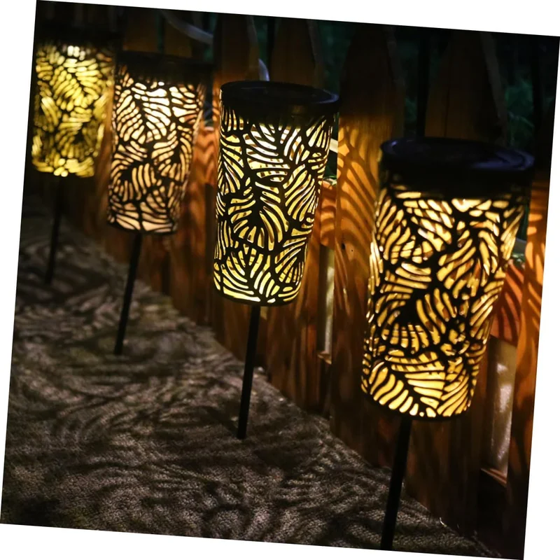 SM25698 Bronze Glossy Mini Plastic PP Hollow-Out Solar Stake Lantern Light_2