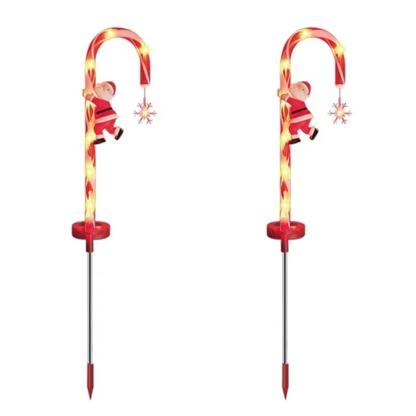 SM25699 ABS Plastic Solar Christmas Candy Cane Stake Light