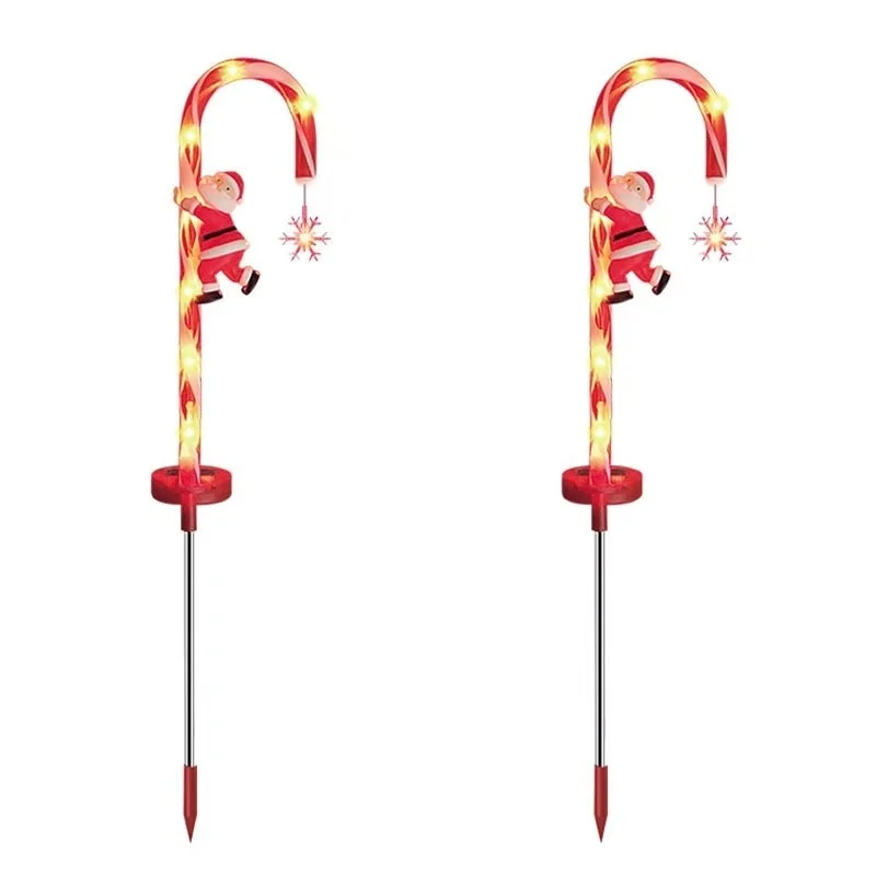 SM25699 ABS Plastic Solar Christmas Candy Cane Stake Light