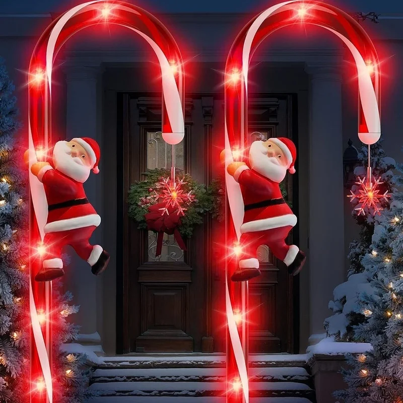 SM25699 ABS Plastic Solar Christmas Candy Cane Stake Light_2