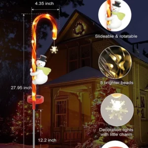 SM25700 ABS Plastic Christmas Candy Cane Solar Stake Light - Red Cane with Santa and Snowflake Decoration