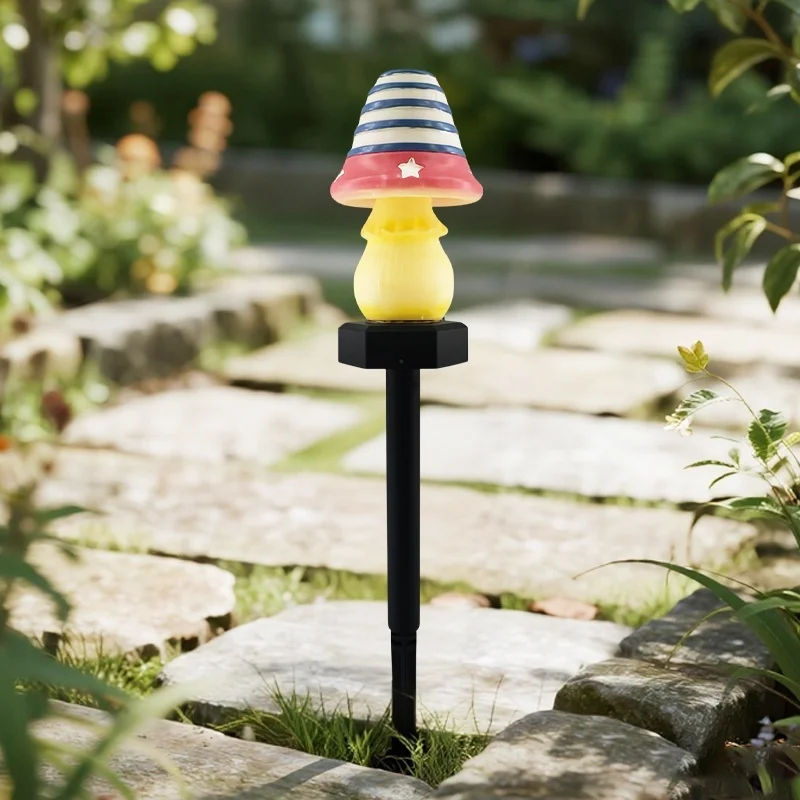 SM25732 resin-statue + Plastic-pp Mushroom Lawn Stake Light, Solar Powered_2