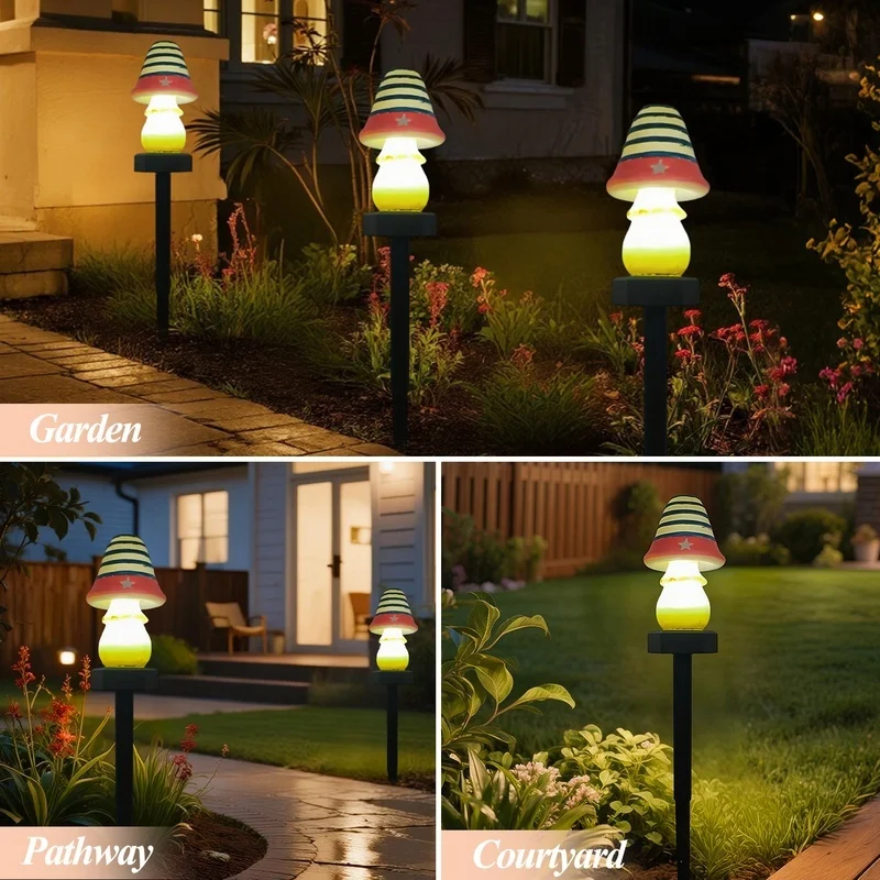 SM25732 resin-statue + Plastic-pp Mushroom Lawn Stake Light, Solar Powered_3