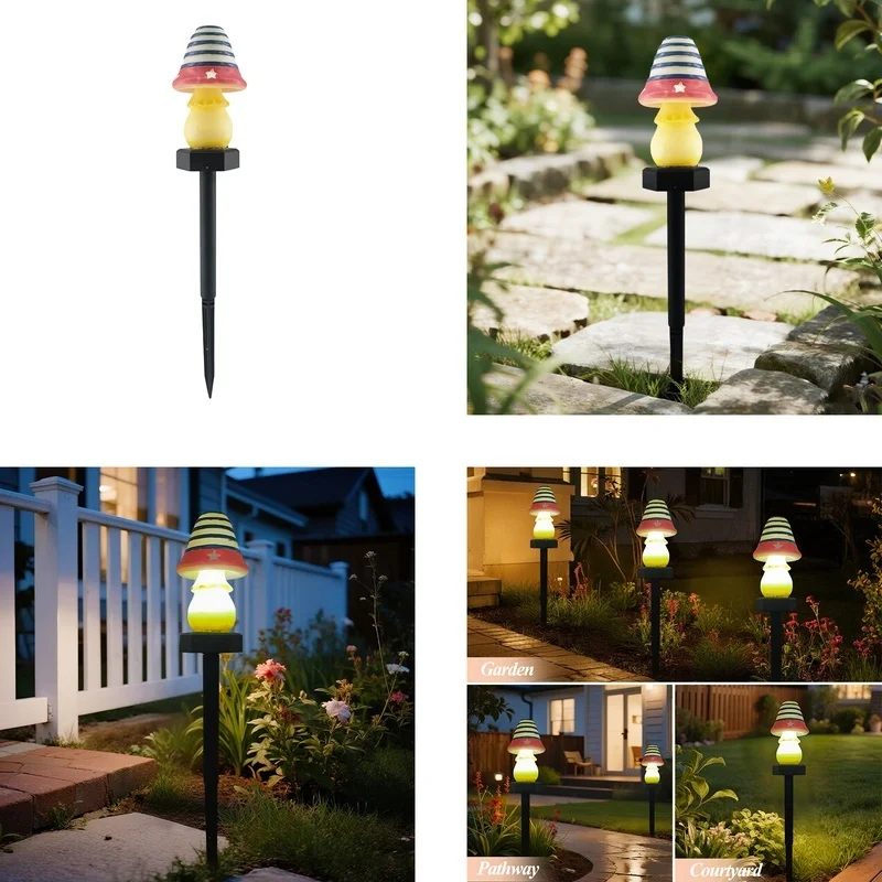 SM25732 resin-statue + Plastic-pp Mushroom Lawn Stake Light, Solar Powered_4