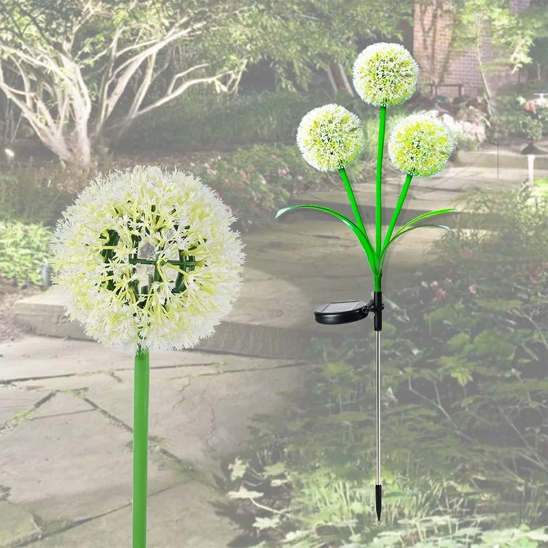SM25743 Solar-Powered Plastic PP Dandelion Flower Stake Light - Green & Purple Decorative Medium Size