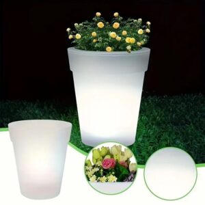 SM25748 White Flowerpot with Solar-Powered Light Decoration