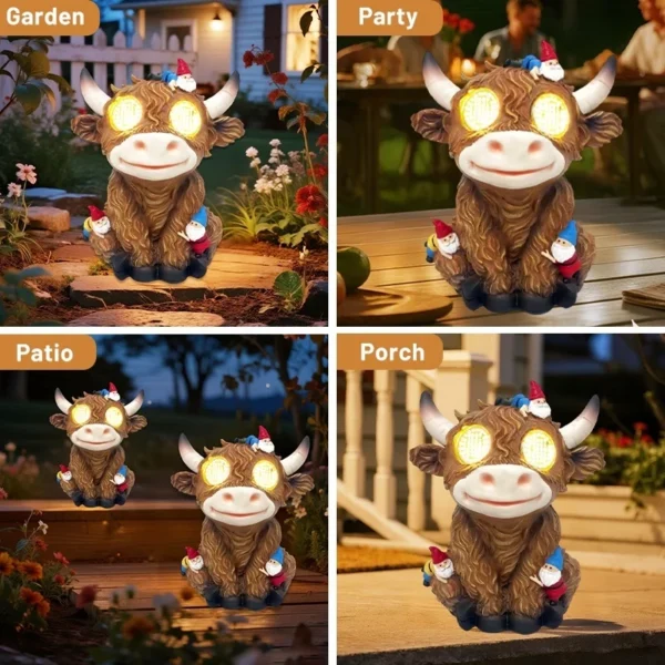 SM25798 Solar Lamp Resin Statue - Tabletop Light Featuring Cows and Elf Figures