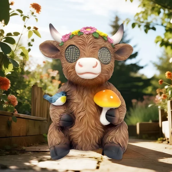 SM25799 Resin Statue Solar Lamp Cow Tabletop Animal Light