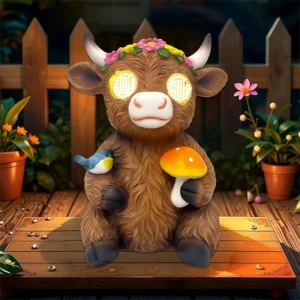 SM25799 Resin Statue Solar Lamp Cow Tabletop Animal Light_2