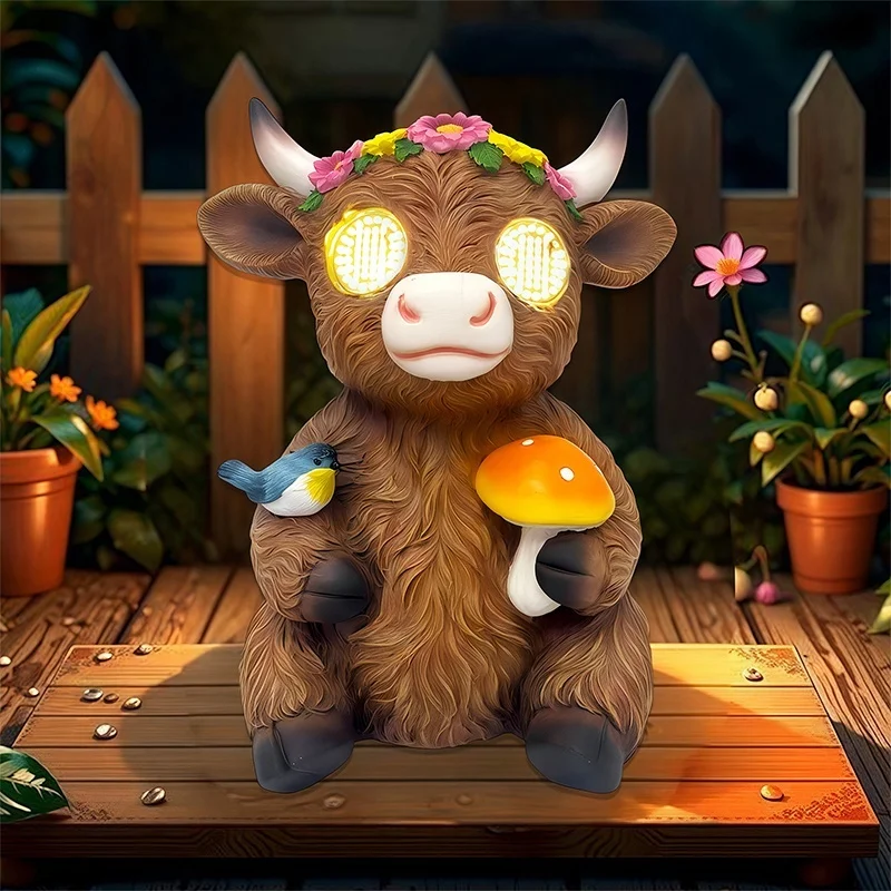 SM25799 Resin Statue Solar Lamp Cow Tabletop Animal Light_2