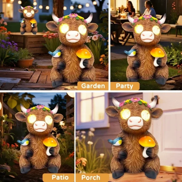 SM25799 Resin Statue Solar Lamp Cow Tabletop Animal Light_3