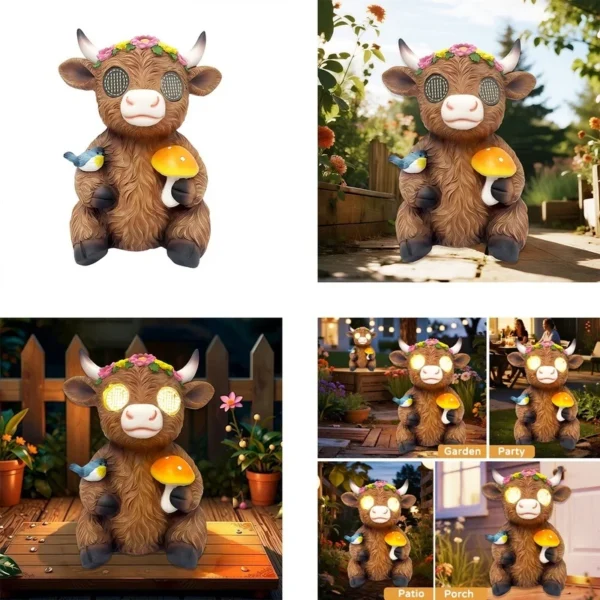 SM25799 Resin Statue Solar Lamp Cow Tabletop Animal Light_4