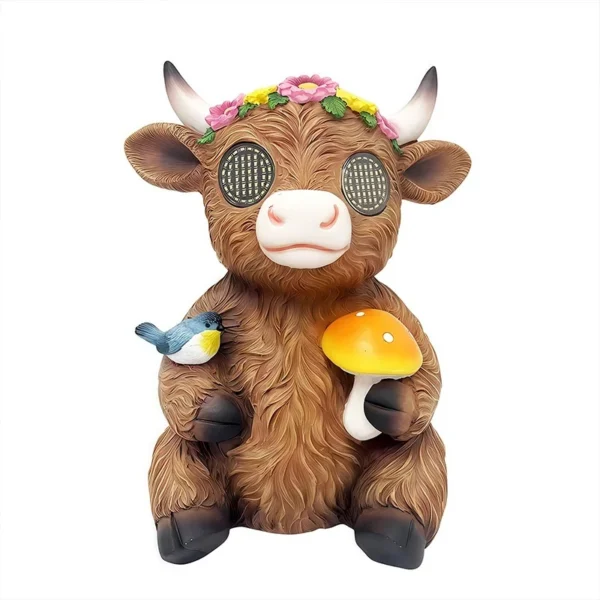 SM25799 Resin Statue Solar Lamp Cow Tabletop Animal Light_5