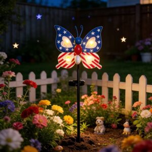 sm25806 metal ironwork american patriotic butterfly solar stake light