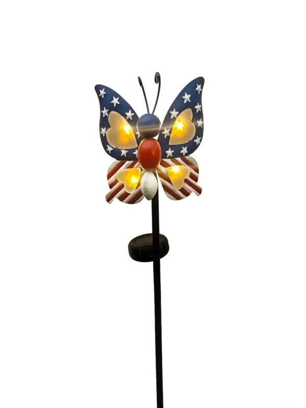 SM25806 Plastic PP American Patriotic Butterfly Animal Solar Stake Light