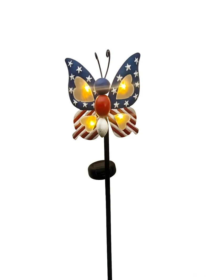 SM25806 Plastic PP American Patriotic Butterfly Animal Solar Stake Light