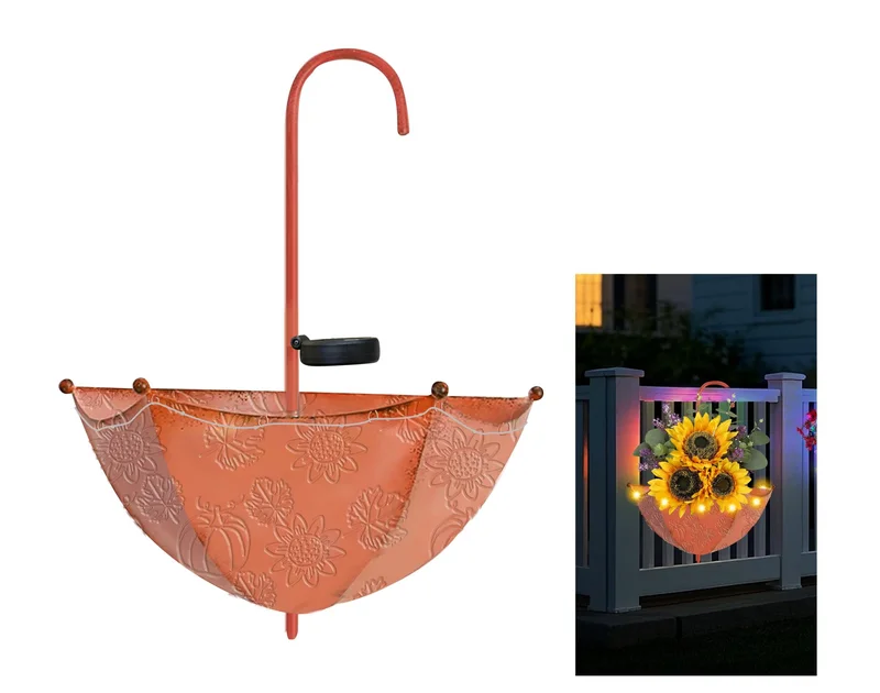 SM25815 Solar Powered Plastic PP Flower Umbrella Tabletop Lamp