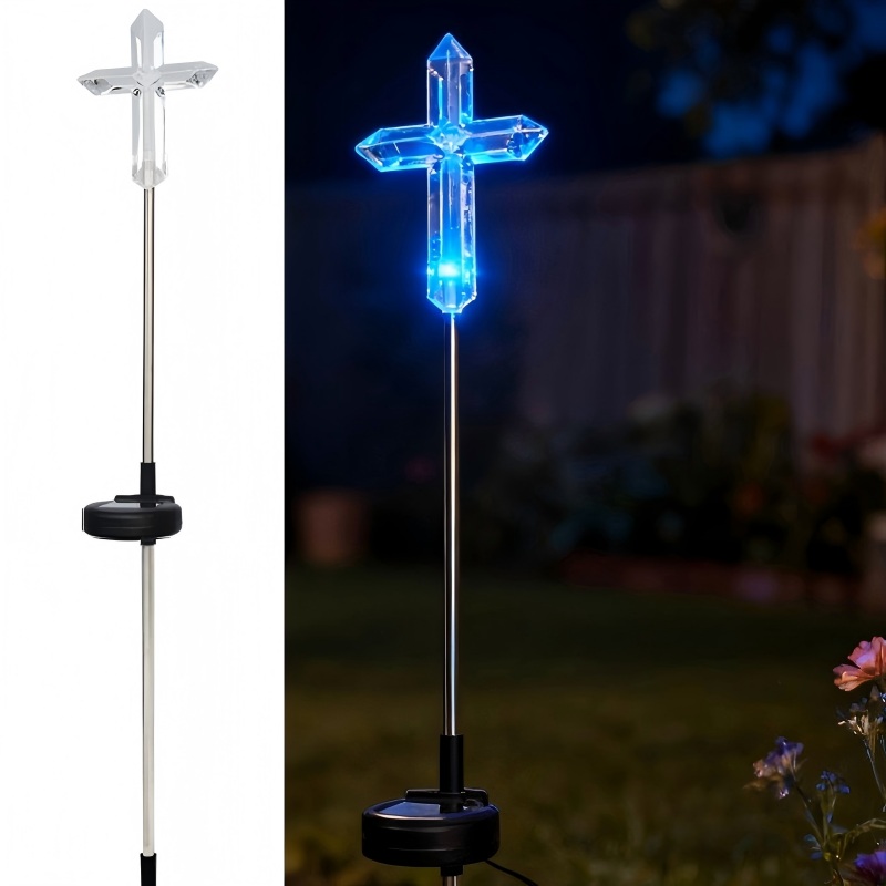 sm25817 acrylic memorial cemetery cross solar stake light