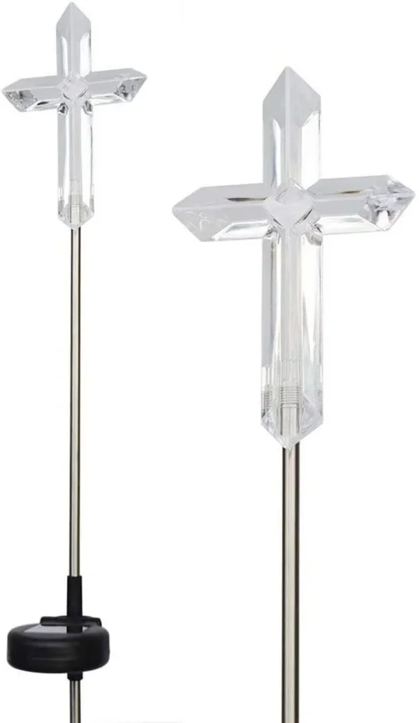 SM25817 Solar-Powered Plastic PP Memorial Cemetery Cross Stake Light - Yellow, Red, Blue, Purple Decorative Cross