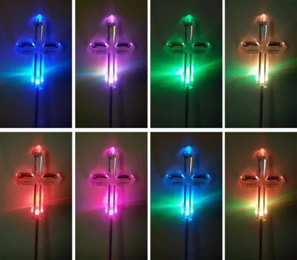 SM25817 Solar-Powered Plastic PP Memorial Cemetery Cross Stake Light - Yellow, Red, Blue, Purple Decorative Cross_2