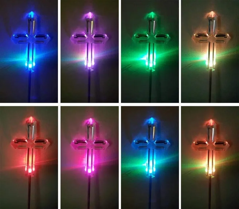 SM25817 Solar-Powered Plastic PP Memorial Cemetery Cross Stake Light - Yellow, Red, Blue, Purple Decorative Cross_2