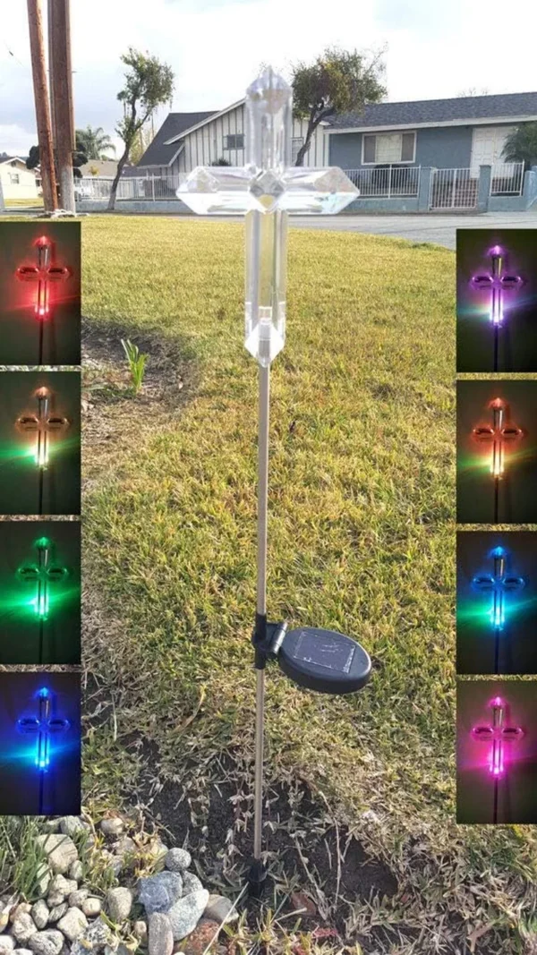 SM25817 Solar-Powered Plastic PP Memorial Cemetery Cross Stake Light - Yellow, Red, Blue, Purple Decorative Cross_3
