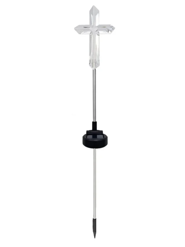 SM25817 Solar-Powered Plastic PP Memorial Cemetery Cross Stake Light - Yellow, Red, Blue, Purple Decorative Cross_4