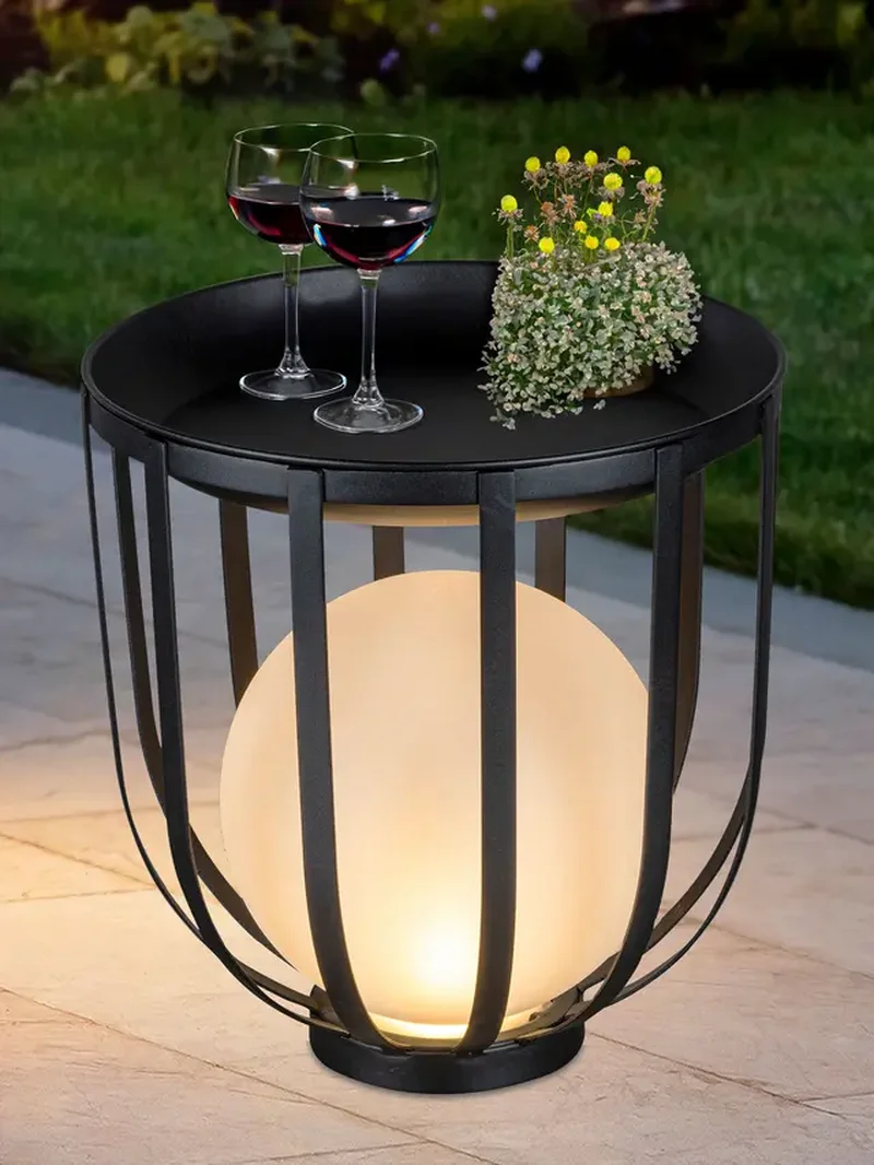 SM25824 Plastic PP Garden Table with Solar Lamp Tabletop Light_3