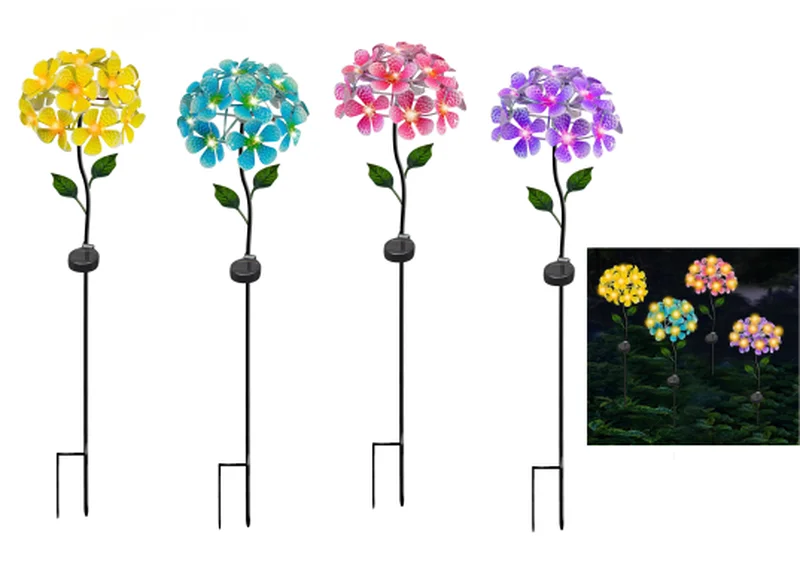 SM25872 Solar Powered Plastic PP Mushroom-Shaped Hydrangea Flower Stake Light