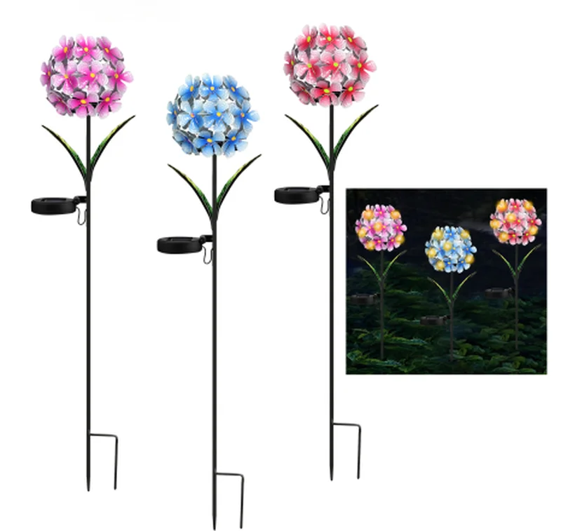 SM25873 Solar Powered Plastic PP Hydrangea Flower Stake Light