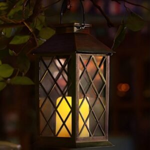 SM25901 Metal Iron Hanging Lantern with Solar Candle light inside