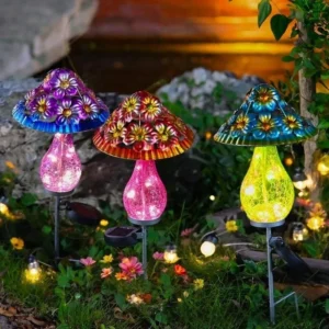 SM25907 Solar Powered Metal Iron Mushroom Tabletop Lamp_3