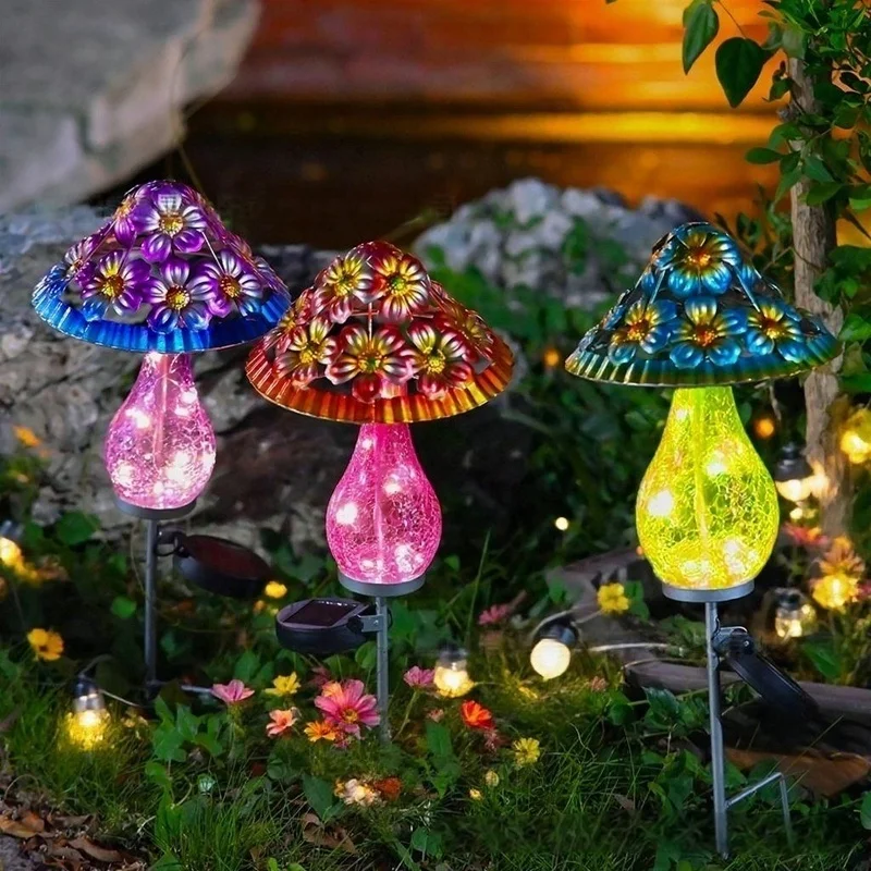 SM25907 Solar Powered Metal Iron Mushroom Tabletop Lamp_3