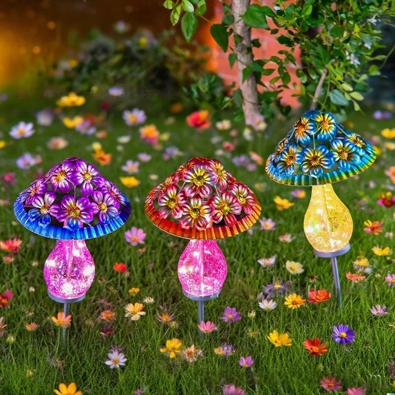 SM25907 Solar Powered Metal Iron Mushroom Tabletop Lamp_4