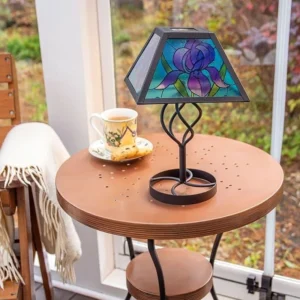 SM25915 Tiffany Style Solar Table Lamp with Metal Iron and Glass, Butterfly Pattern Animal Tabletop Light