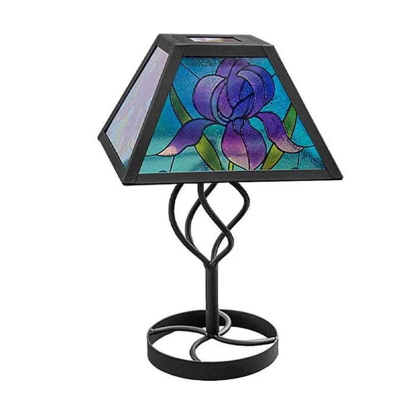 SM25915 Tiffany Style Solar Table Lamp with Metal Iron and Glass, Butterfly Pattern Animal Tabletop Light_2