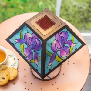 SM25915 Tiffany Style Solar Table Lamp with Metal Iron and Glass, Butterfly Pattern Animal Tabletop Light_3