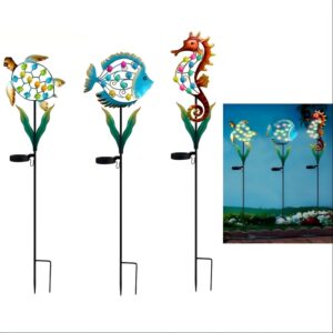 sm25932 metal iron marine fish solar decorative stake light