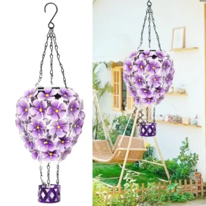SM25939 Hot Air Balloon Solar Lantern Hanging Light - Plastic PP Metal Iron Petal Design