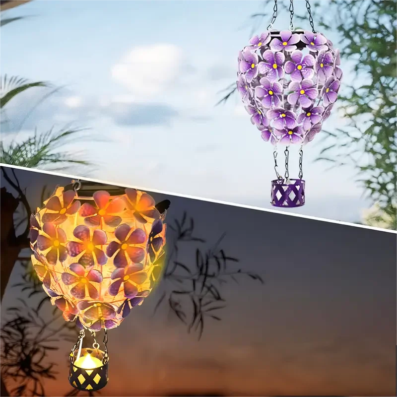 SM25939 Hot Air Balloon Solar Lantern Hanging Light - Plastic PP Metal Iron Petal Design_3