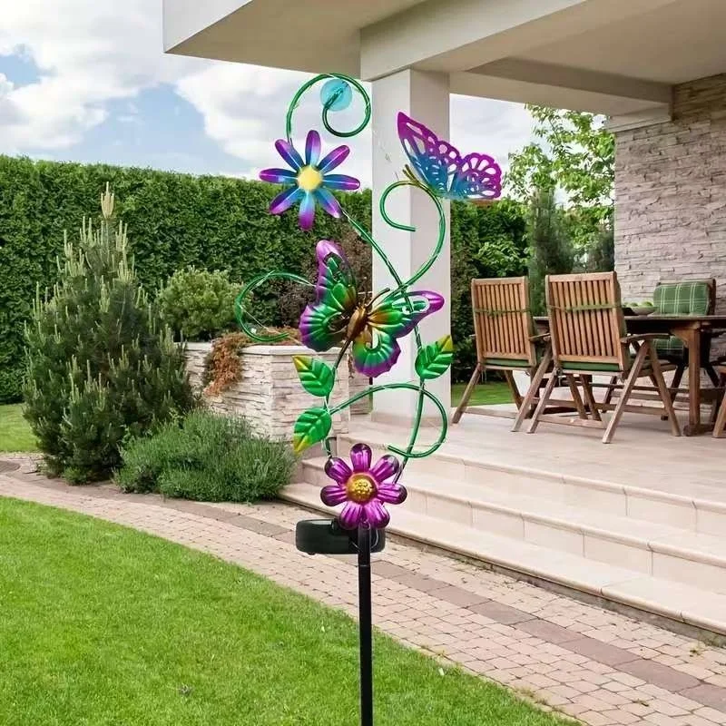 SM25943 PP Plastic Butterfly and Flower Animal Shape Solar Stake Light