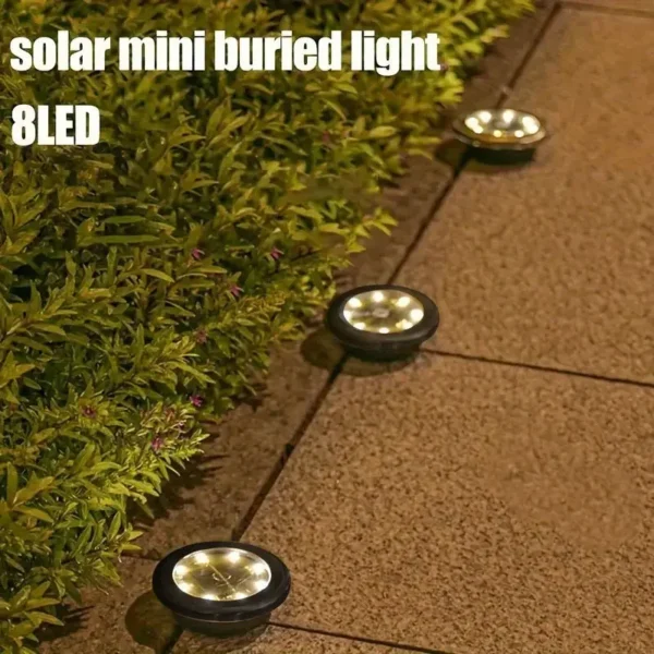 SM25951 Plastic PP 8LED Solar Ground Disk Lights, Pack of 4, Star Design