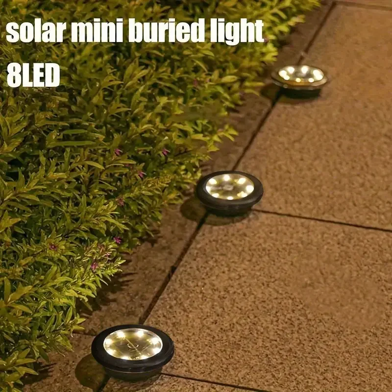 SM25951 Plastic PP 8LED Solar Ground Disk Lights, Pack of 4, Star Design