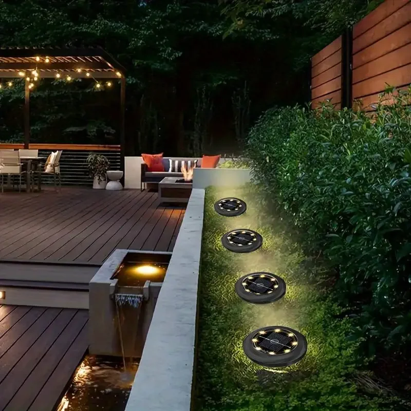SM25951 Plastic PP 8LED Solar Ground Disk Lights, Pack of 4, Star Design_3