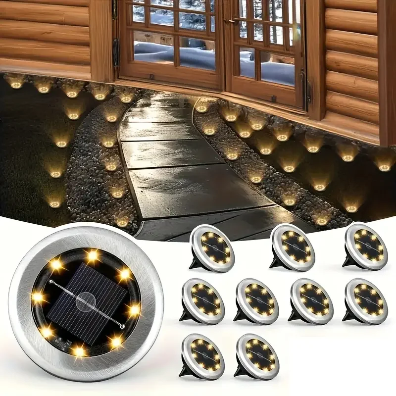 SM25951 Plastic PP 8LED Solar Ground Disk Lights, Pack of 4, Star Design_5