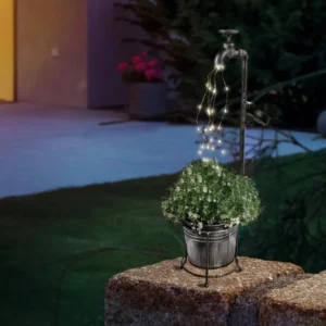 SM25957 Solar Powered Plastic PP Faucet Flower Pot Freestanding Light